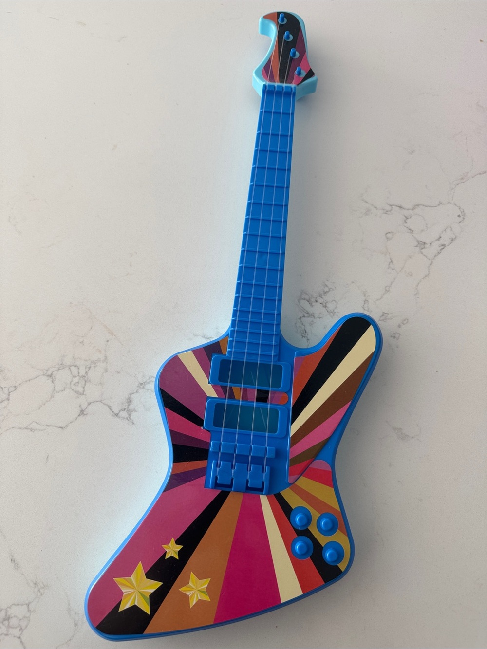 Kids Electric Toy Guitar - Blue with Pink & Yellow Star Design
